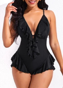 Ruffle Black Tie Back One Piece Swimwear 9 Ruffle Black Tie Back One Piece Swimwear -Elegance Swimwear Store 324776 P 16838870490783