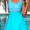 Patchwork Mid Waisted Cyan Swimdress Set