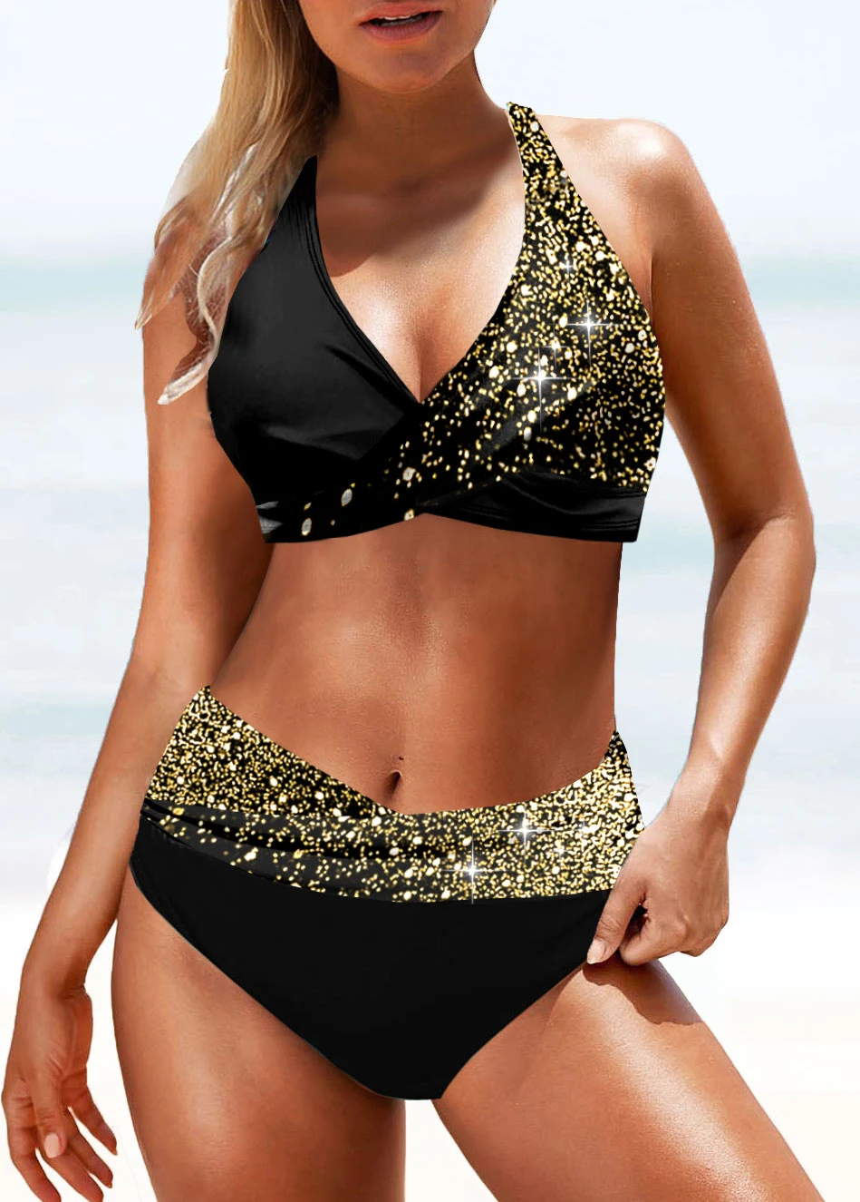 Criss Cross Gold Shinning Bikini Set 3 Criss Cross Gold Shinning Bikini Set - Image 3