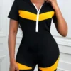 Black Zipper Short Hooded Skinny Romper