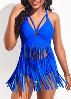 Tassel High Waisted Royal Blue Swimdress And Panty -Elegance Swimwear Store 324986 P 16763691447833