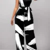 White Graffiti Print Belted Sleeveless Jumpsuit