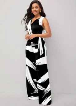White Graffiti Print Belted Sleeveless Jumpsuit -Elegance Swimwear Store 325056 P 1675149149855