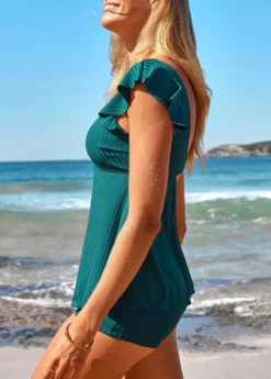 Cut Out High Waisted Turquoise Tankini Set -Elegance Swimwear Store 325126 P 16818157357482