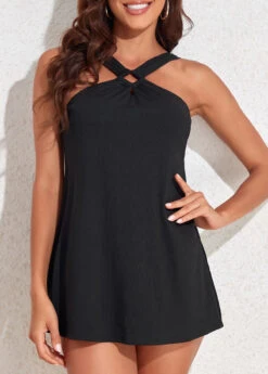 Circular Ring Mid Waisted Black Swimdress Set -Elegance Swimwear Store 325162 P 16794712884037