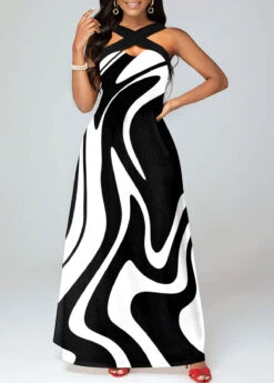 Plus Size Geometric Print Maxi O Shape Dress -Elegance Swimwear Store 325237 P 1683364785219