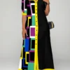 Black Contrast Binding Geometric Print Maxi Dress