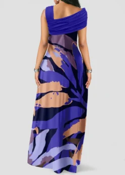 Purple Ruched Leaf Print Maxi Dress -Elegance Swimwear Store 325240 P 1675929222974