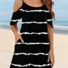 Pocket Striped Black Cover Up Dress