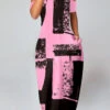 Plus Size Pink Pocket Graffiti Print Maxi Dress