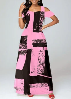 Plus Size Pink Pocket Graffiti Print Maxi Dress -Elegance Swimwear Store 325514 P 1675417078095