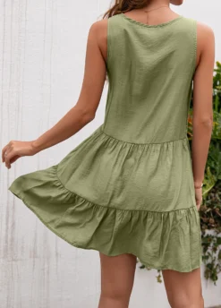 Sage Green Tassel A Line Sleeveless Dress -Elegance Swimwear Store 325528 P 1675404991379