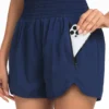 Smocked High Waisted Blue Beach Shorts