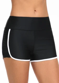 Contrast Stitch Mid Waisted Black Swim Shorts 6 Contrast Stitch Mid Waisted Black Swim Shorts -Elegance Swimwear Store 325564 P 16771414883652