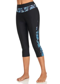 High Waisted Leaf Print Black Swim Capris 7 High Waisted Leaf Print Black Swim Capris -Elegance Swimwear Store 325572 P 16777410574793