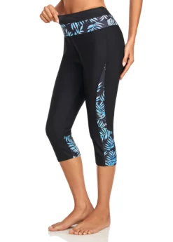 High Waisted Leaf Print Black Swim Capris 6 High Waisted Leaf Print Black Swim Capris -Elegance Swimwear Store 325572 P 16777410576800