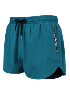 Mid Waisted Drawstring Waist Turquoise Men's Swim Trunks