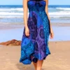 Smocked Tribal Print Blue Beach Skirt