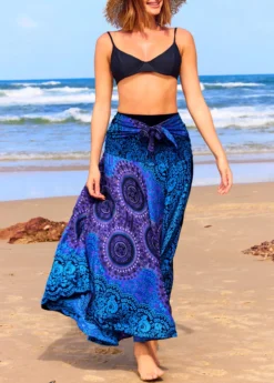 Smocked Tribal Print Blue Beach Skirt -Elegance Swimwear Store 325641 P 16759907536542