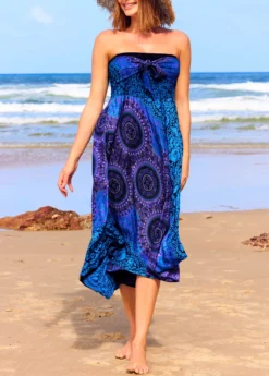 Smocked Tribal Print Blue Beach Skirt -Elegance Swimwear Store 325641 P 16759907549134