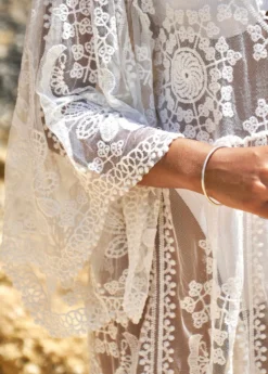 Embroidered White Cage Neck Sheer Cover Up -Elegance Swimwear Store 325670 P 16757669003535