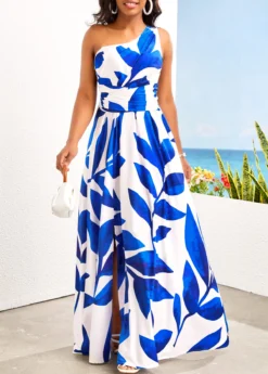 Blue Asymmetry Leaf Print Sleeveless Maxi Dress 9 Blue Asymmetry Leaf Print Sleeveless Maxi Dress -Elegance Swimwear Store 325677 P 16793751582133