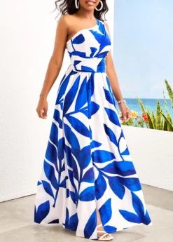 Blue Asymmetry Leaf Print Sleeveless Maxi Dress 11 Blue Asymmetry Leaf Print Sleeveless Maxi Dress -Elegance Swimwear Store 325677 P 16793751587735