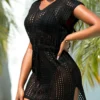 Drawstring Black Side Slit Cover Up
