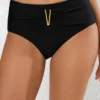 Metal Detail Mid Waisted Black Bikini Bottom