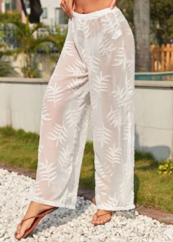 Plants Print Jacquard White Cover Up -Elegance Swimwear Store 325752 P 16780904679282