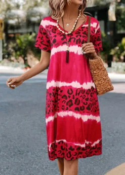 Hot Pink Leopard Short Sleeve Dress -Elegance Swimwear Store 326045 P 16764555262022
