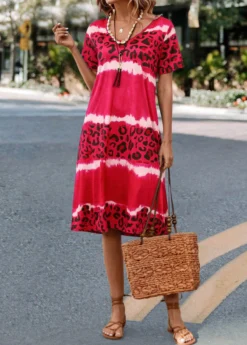 Hot Pink Leopard Short Sleeve Dress -Elegance Swimwear Store 326045 P 16764555264174
