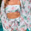 Bowknot High Waisted Leaf Print Bikini Set