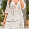 Lace White V Neck Cover Up
