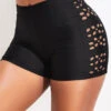 Stretch High Waisted Black Swim Shorts