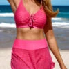 Drawstring Pink Metal Ring Bikini Set