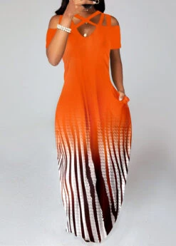 Plus Size Orange Criss Cross Ombre Maxi Dress