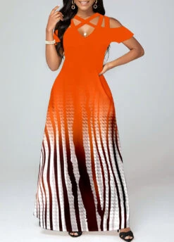 Plus Size Orange Criss Cross Ombre Maxi Dress -Elegance Swimwear Store 326215 P 1675931327041