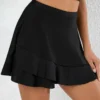 High Waisted Black Layered Hem Pantskirt