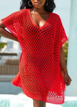 Split Red Tassel Hollow Cover Up -Elegance Swimwear Store 326272 P 16789363096123