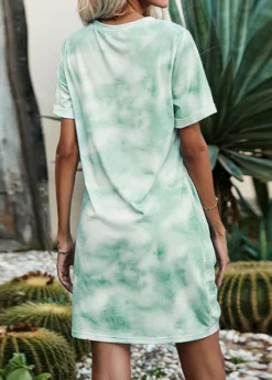Light Green Twist Tie Dye Print Dress -Elegance Swimwear Store 326380 P 1676110836943