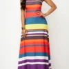 Multi Color Pocket Striped Sleeveless Maxi Dress