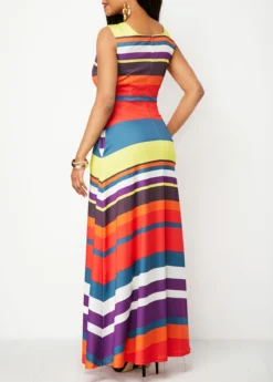 Multi Color Pocket Striped Sleeveless Maxi Dress -Elegance Swimwear Store 326538 P 1676356549628
