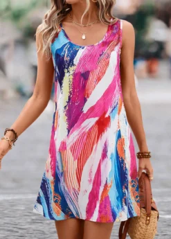 Multi Color Lightweight Graffiti Print Short Dress 9 Multi Color Lightweight Graffiti Print Short Dress -Elegance Swimwear Store 326570 P 16795357871440