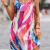 Multi Color Lightweight Graffiti Print Short Dress