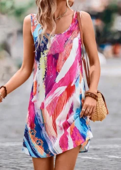 Multi Color Lightweight Graffiti Print Short Dress 8 Multi Color Lightweight Graffiti Print Short Dress -Elegance Swimwear Store 326570 P 16795357879892