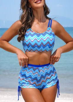 Drawstring Mid Waisted Wave Pattern Print Bikini Set -Elegance Swimwear Store 326817 P 16797398957604