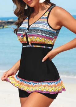 Criss Cross Mid Waisted Striped Black Tankini Set 8 Criss Cross Mid Waisted Striped Black Tankini Set -Elegance Swimwear Store 326884 P 16793105615662