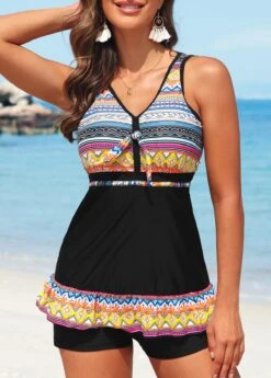 Criss Cross Mid Waisted Striped Black Tankini Set 10 Criss Cross Mid Waisted Striped Black Tankini Set -Elegance Swimwear Store 326884 P 16793105619194