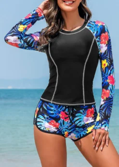 Tie Mid Waisted Tropical Plants Print Tankini Set -Elegance Swimwear Store 326885 P 16798827531774